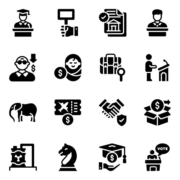 政治契约和交易Glyph图标包图片下载