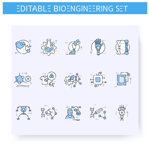 生物工程线图标集。可编辑的图片下载