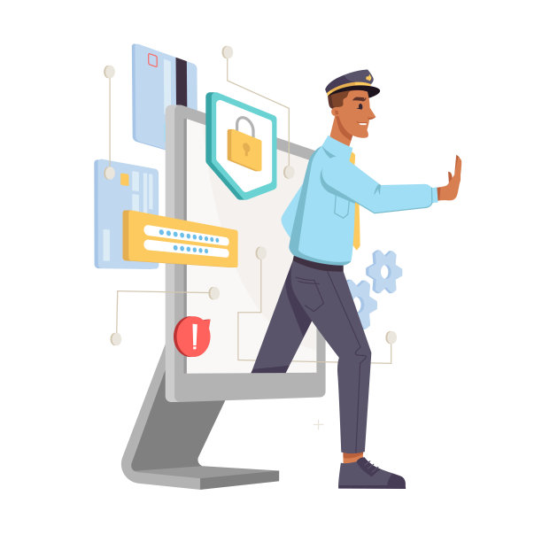 个人资料保护隔离网络警察。矢量数字信息安全，网络技术防黑客，警察阻止网络攻击。电脑显示和警察打击犯罪图片下载