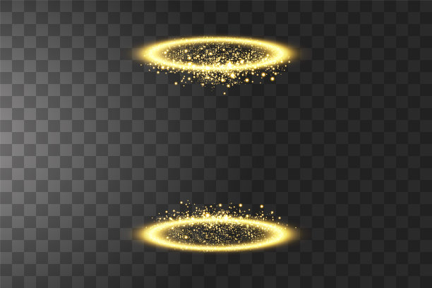 未来传送。魔法梦幻传送门。光的效果。金色蜡烛光线的夜景与火花在透明的背景。空光效果的讲台。迪斯科俱乐部的舞池。图片下载