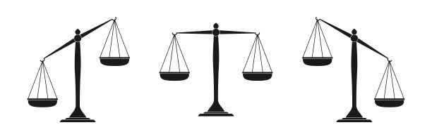 尺度上的图标集。法律的天平在平衡和不平衡之间。向量图片下载