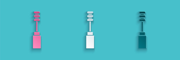 剪纸睫毛刷图标孤立在蓝色背景。纸艺术风格。向量图片下载