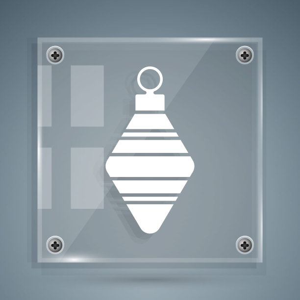 白色圣诞球图标孤立在灰色背景。圣诞快乐，恭贺新禧。方形玻璃面板。向量图片下载