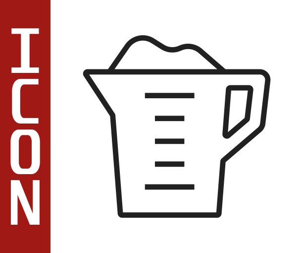 黑线洗衣粉在量杯图标孤立在白色背景。向量图片下载