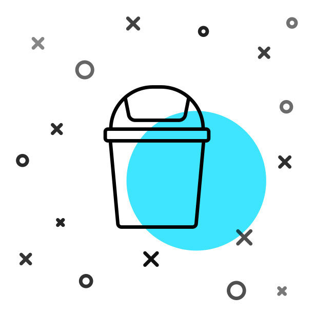黑线垃圾桶图标孤立在白色背景上。垃圾桶的迹象。回收篮图标。办公室垃圾图标。随机动态形状。向量图片下载