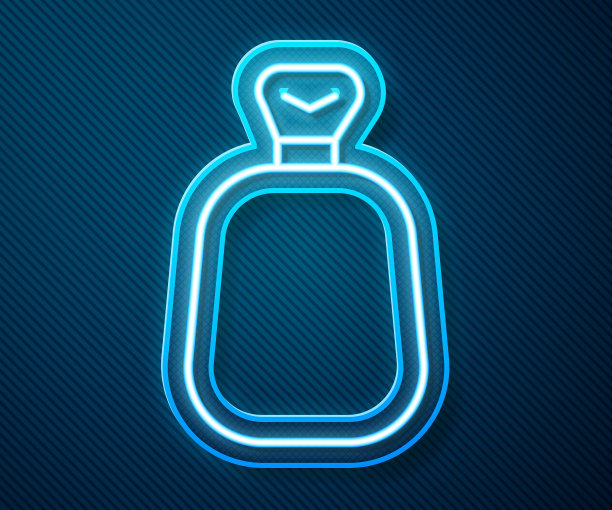 发光的霓虹灯线满袋图标孤立在蓝色背景。向量图片下载