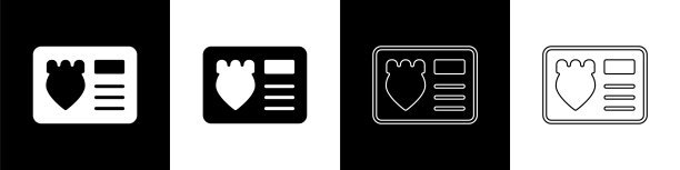 设置警察徽章与id案件图标隔离在黑色和白色背景。向量图片下载