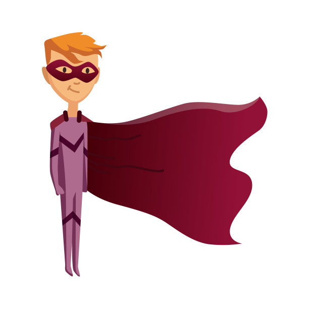 卡通超级英雄儿童角色。快乐的孩子穿着超级英雄的服装，戴着面具和漫画斗篷为勇敢的娱乐。在白色背景上隔离图片下载