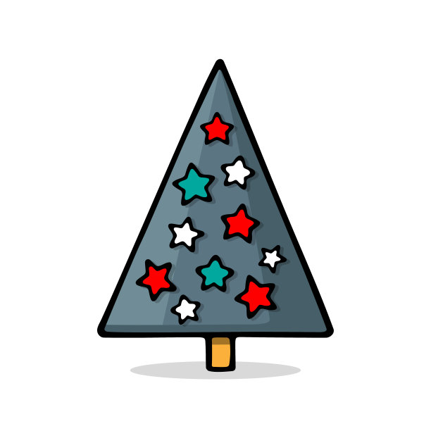 圣诞树涂鸦素描图标。图片下载