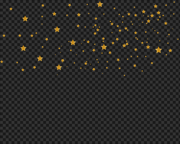 金色的星星纸屑庆祝，孤立在透明的背景上。掉落的金色抽象装饰，用于聚会，生日庆祝，周年纪念或活动，喜庆。图片下载