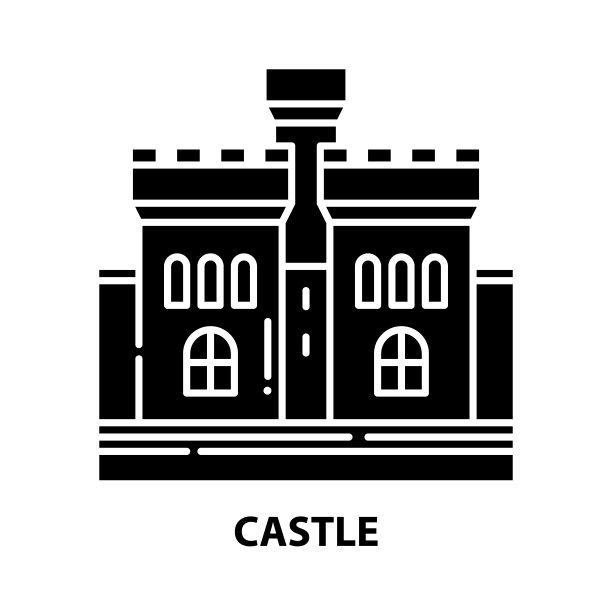城堡图标，黑色矢量符号与可编辑的笔触，概念插图图片下载