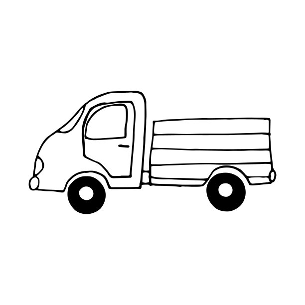 卡车图标，贴纸，海报。手绘涂鸦素描。向量单色极简主义。交通工具，玩具，儿童用品。图片下载