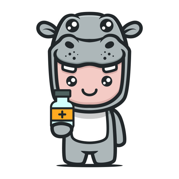 可爱的河马吉祥物的医疗设计图片下载