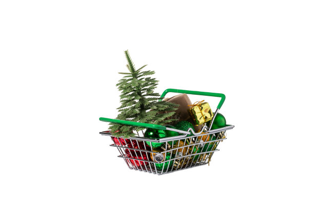 圣诞树上的玩具在一个白色孤立的背景。图片下载