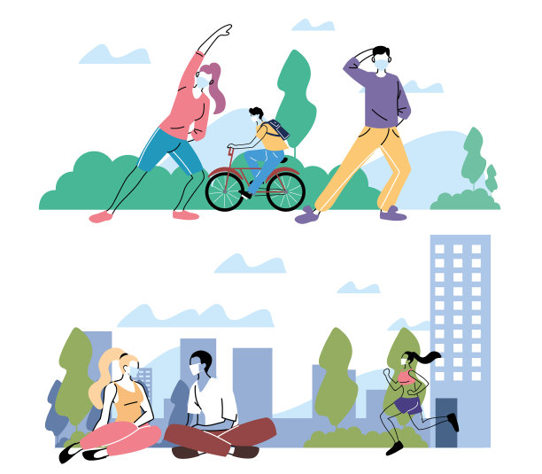 海报上的人们在户外进行体育活动图片下载