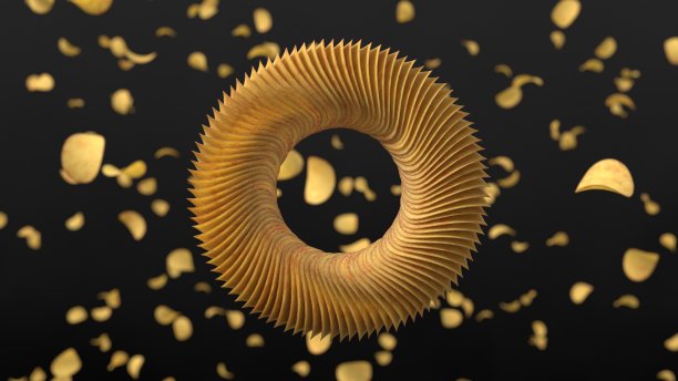 循环分类的脆薯片。3D插图与黑色背景图片下载