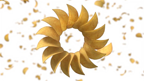 循环分类的脆薯片。3D插图与白色背景图片下载