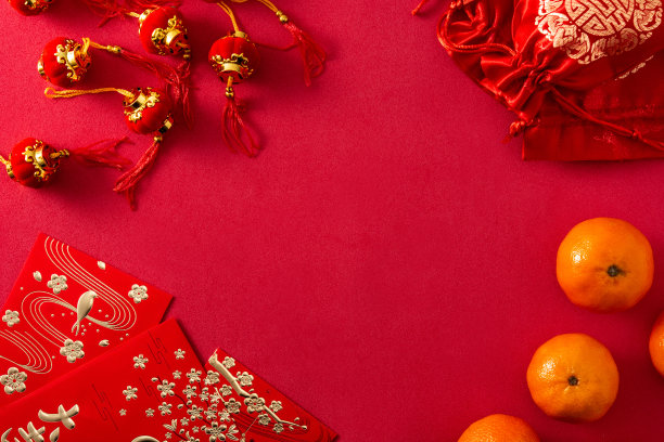 中国新年节日装饰品和桔子图片下载