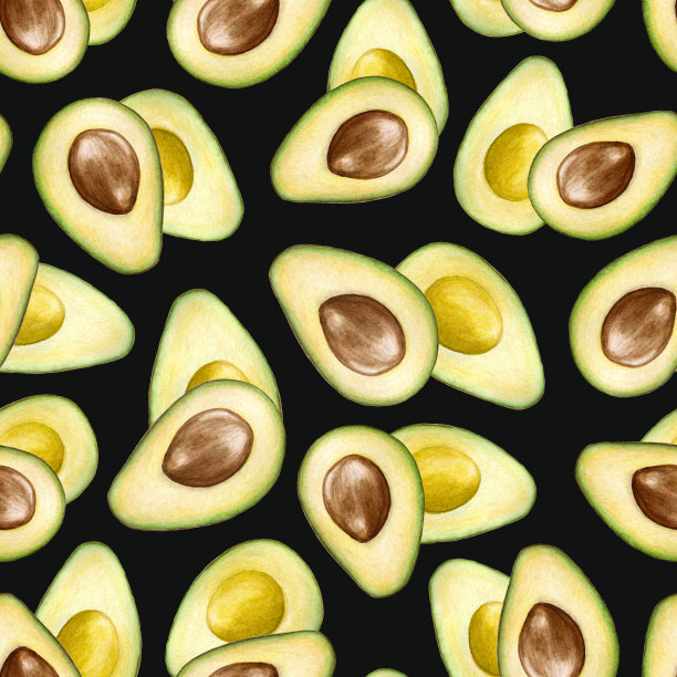 水彩牛油果无缝图案。手工插图的食物装饰，化妆品，织物，菜单图片下载