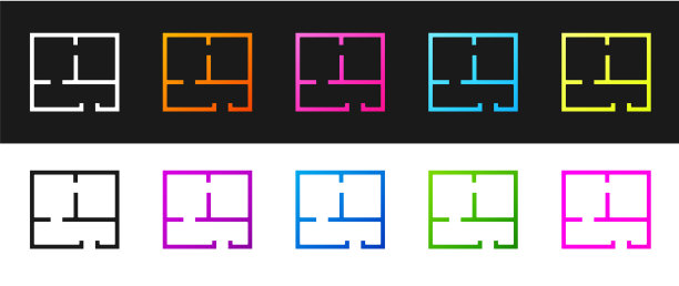 设置房子计划图标孤立在黑色和白色图片下载