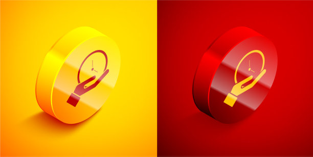 等距时钟图标隔离在橙色和红色图片下载