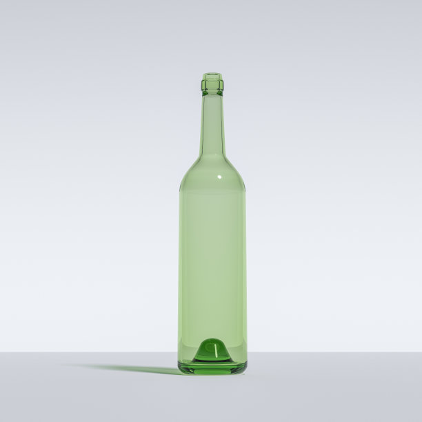 一瓶葡萄酒。绿色玻璃酒瓶的形象，孤立的白色。在3d软件中创建。图片下载