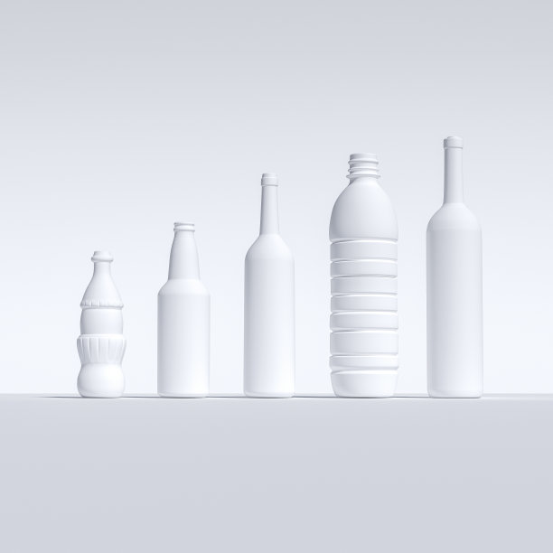 抽象图像的多个白色绘画瓶子，孤立的白色。3d软件创建图片下载