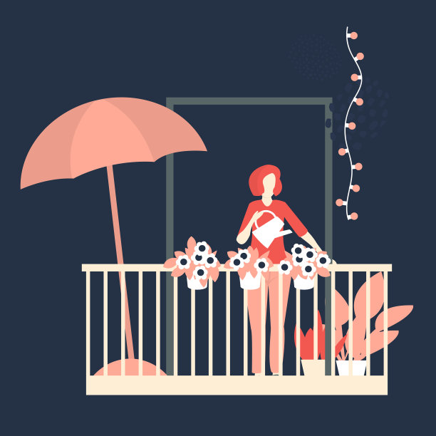 在阳台上浇花的女人图片下载