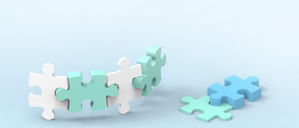 近拼图创意团队保护创意横幅和商业理念在绿色背景。商业策略团队合作和问题解决概念- 3d渲染图片下载
