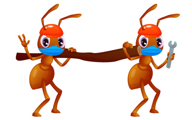 两只可爱的蚂蚁戴着帽子戴着面具图片下载