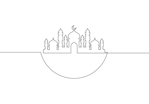 单线画masjid装饰图片下载