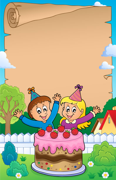 羊皮纸蛋糕和孩子们庆祝图片下载