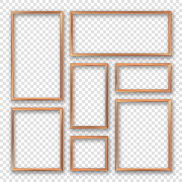 写实空白木框收藏。现代海报模型。木质纹理的空相框。矢量图图片下载