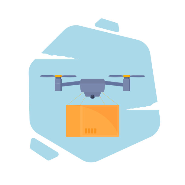 遥控无人机与一个盒子在平面风格图片下载