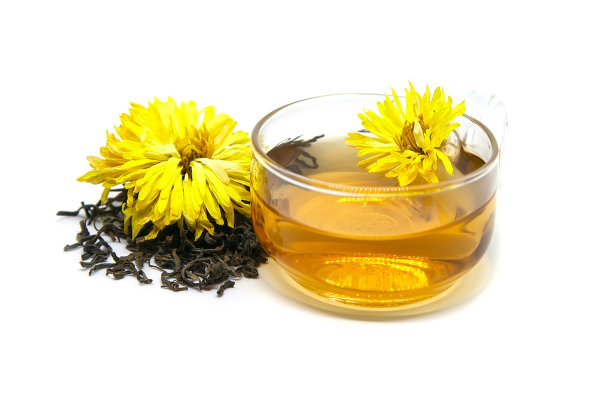 中国绿茶，白花上有菊花图片下载