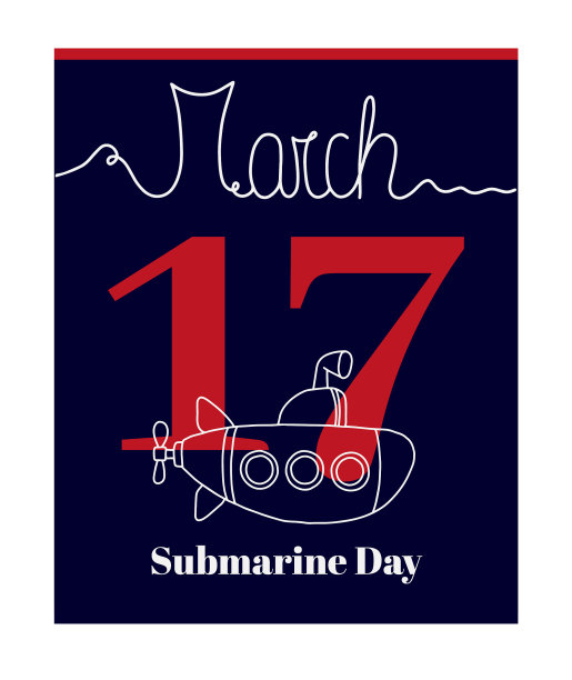 日历表，矢量插图的主题为3月17日的潜艇日。图片下载