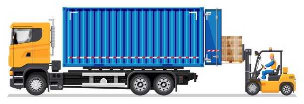 叉车将托盘装到卡车上图片下载