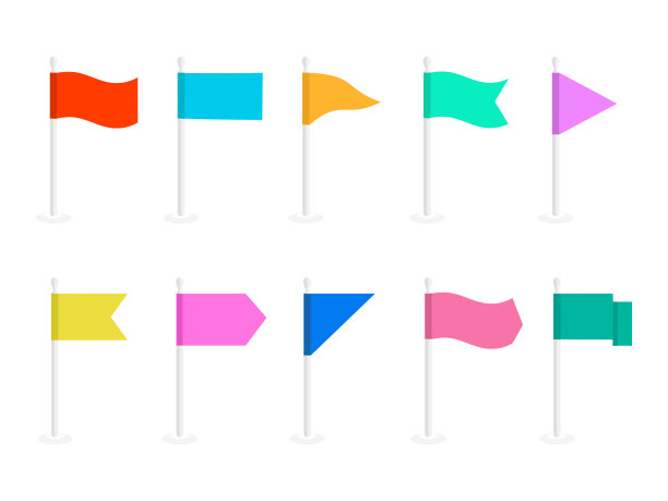 一组彩色旗帜图标孤立在白色背景。图片下载