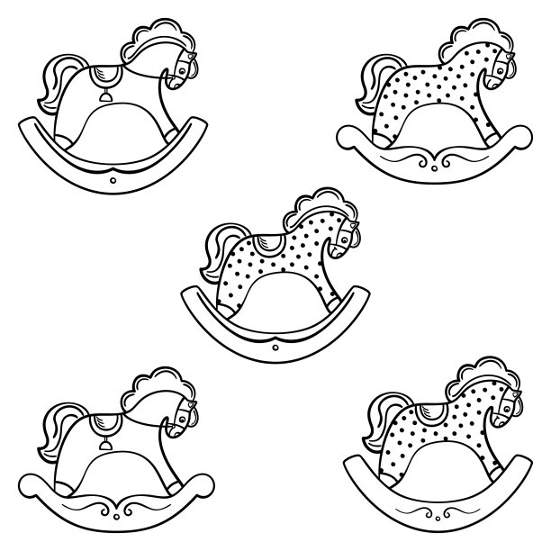 这组摇摆木马被孤立在白色背景上。图片下载