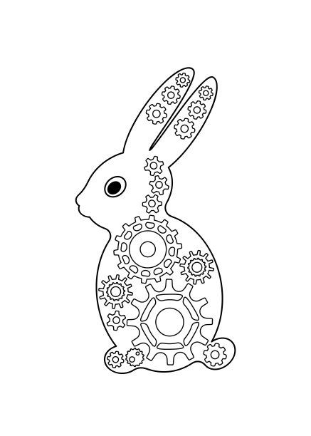 可爱的兔子和蒸汽朋克元素着色书的孩子和成人在白色的背景。图片下载