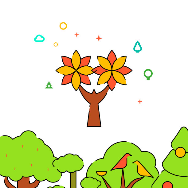 相思，异国情调的树填充线图标，简单的插图图片下载