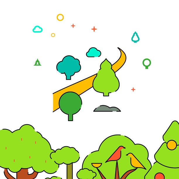 弯曲的道路与树木填充线图标，简单的插图图片下载