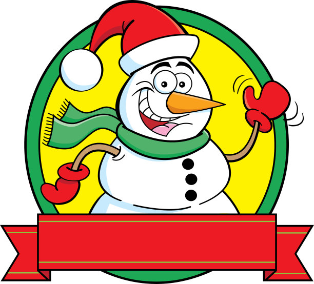卡通雪人在图形横幅内挥舞。图片下载