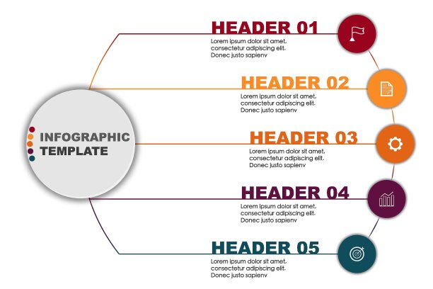 矢量信息图模板与启动进度的5个向导步骤图片下载