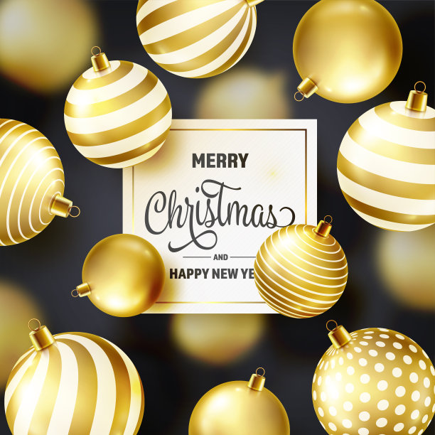 圣诞树球圣诞背景。金色的球。新年。冬天的假期。季销售装饰。黄金圣诞礼物图片下载
