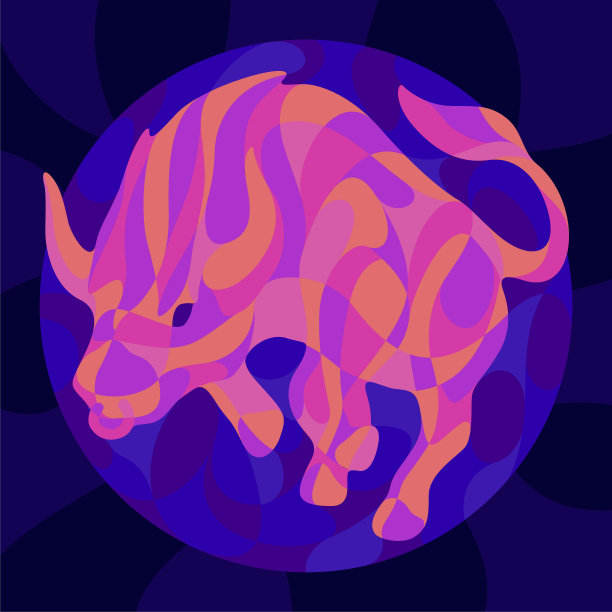 艺术与闪亮的霓虹灯彩色公牛剪影图片下载