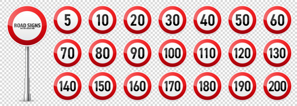 收集路标。交通管制标志。速度限制。矢量图图片下载
