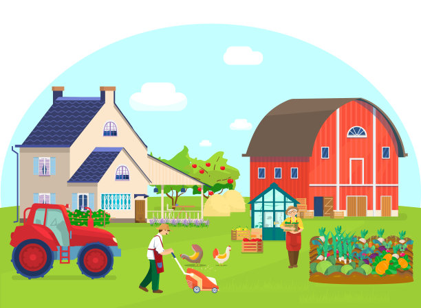 乡村场景的矢量插图。图片下载