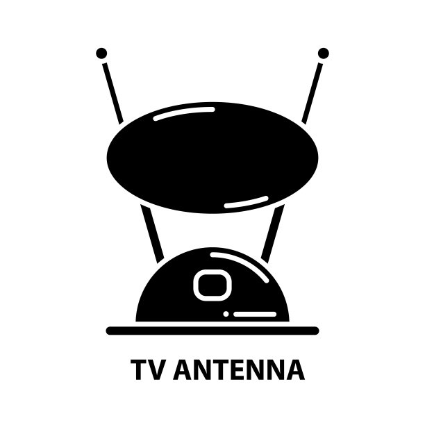 电视天线图标，黑色矢量符号与可编辑的笔画，概念说明图片下载