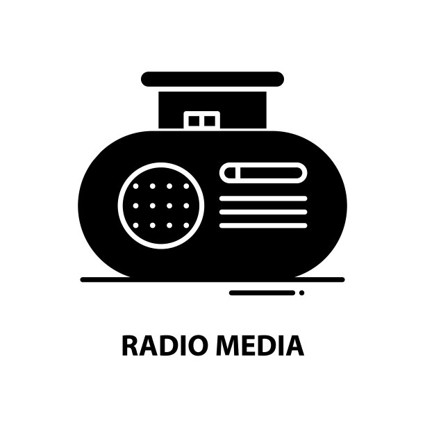 无线电媒体图标，黑色矢量符号与可编辑的笔触，概念插图图片下载